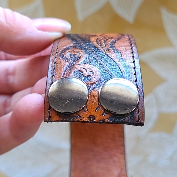 Upcycled Leather Cuff Bracelet Unisex 9 Inches - Picture 7 of 7